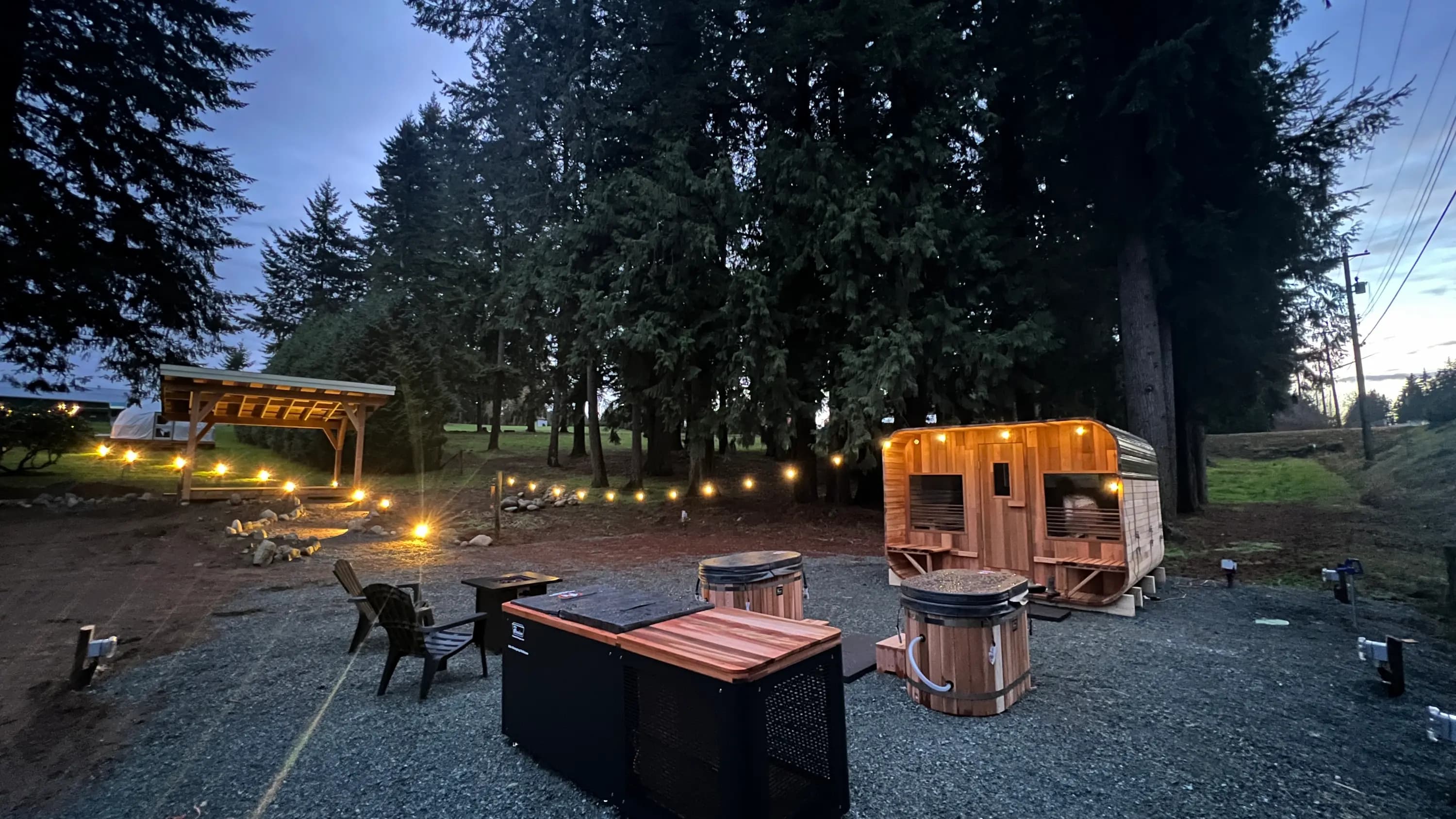 The Wellness Den wood-burning sauna on a secluded farm in Langley